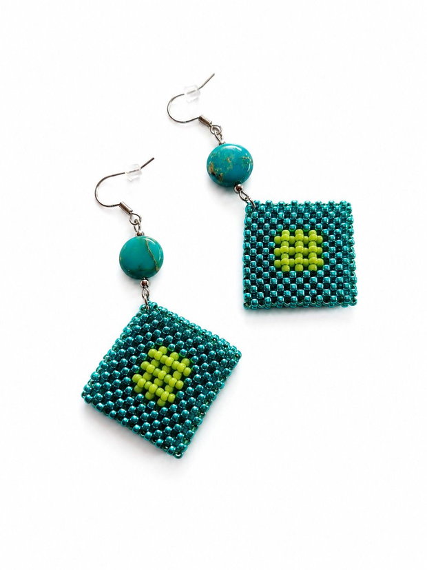 Cercei handmade turcoaz cu pietre de jasp