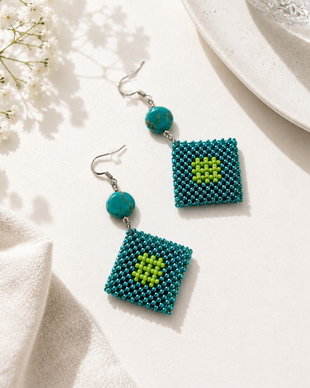 Cercei handmade turcoaz cu pietre de jasp