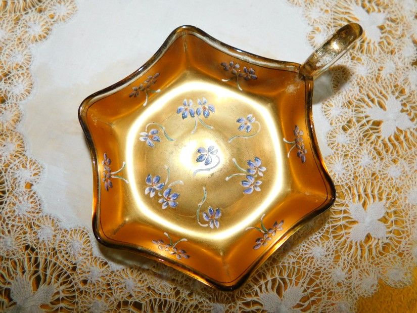Bol  mic vintage    cristal neted   Bohemia , pictat, aur coloidal