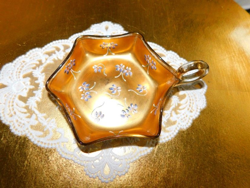 Bol  mic vintage    cristal neted   Bohemia , pictat, aur coloidal