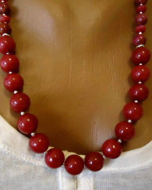Colier unicat pietre mari,  agate  rosu cireasa