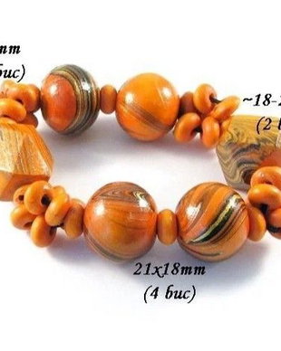 4008 - Bratara, margele lemn pe fir elastic, orange portocaliu