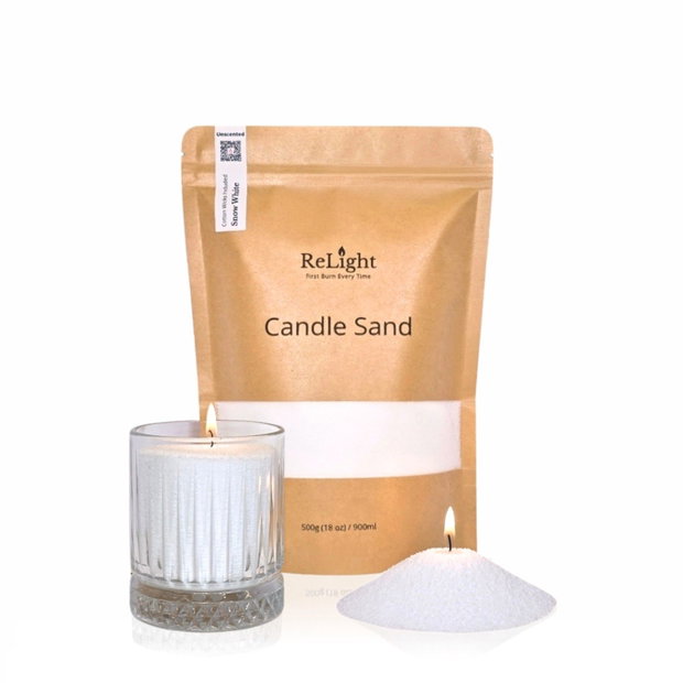 Lumanare Sand cu Ceara Granule 500g si 30 Fitile Bumbac, Alb Natural