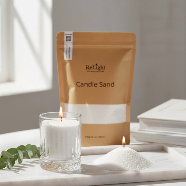 Lumanare Sand cu Ceara Granule 500g si 30 Fitile Bumbac, Alb Natural