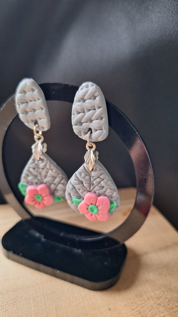 Cercei Boho Grey & Pink Textură reliefată din lut polimeric