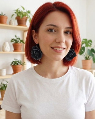 Cercei statement din blugi reciclat flori handmade (cod1429)