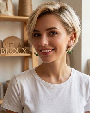 Cercei handmade hoop din cupru non-tarnish și aluminiu verde, pe bază din inox (cod1431)
