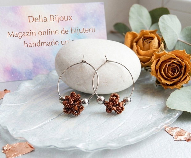 Cercei handmade tip hoop, eleganți și moderni, realizați manual din sârmă de cupru non-tarnish (cod1432)