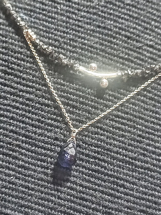 Colier argint diamant brut iolit picatura lant argint minimalist boho chic trendy