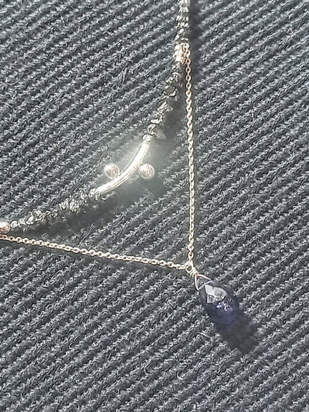 Colier argint diamant brut iolit picatura lant argint minimalist boho chic trendy