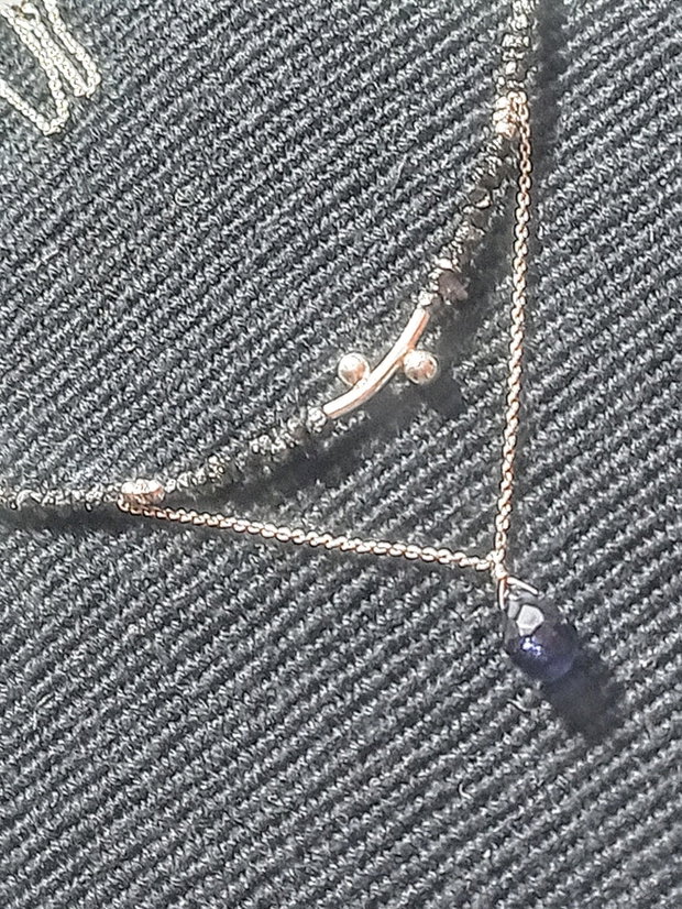 Colier argint diamant brut iolit picatura lant argint minimalist boho chic trendy