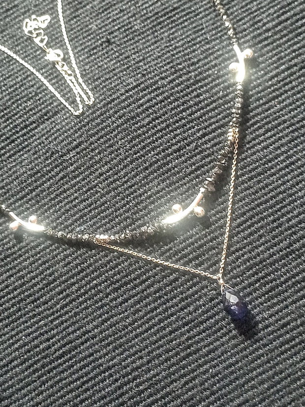 Colier argint diamant brut iolit picatura lant argint minimalist boho chic trendy