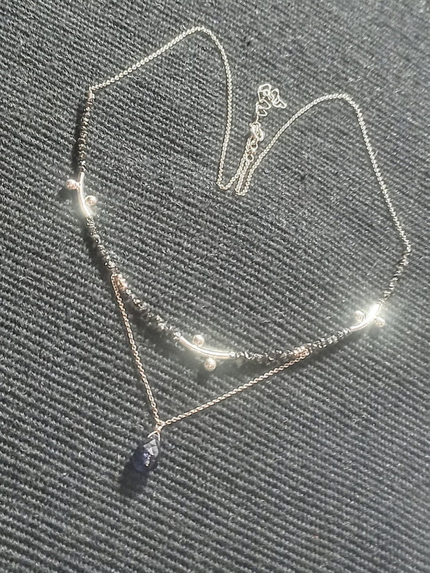 Colier argint diamant brut iolit picatura lant argint minimalist boho chic trendy