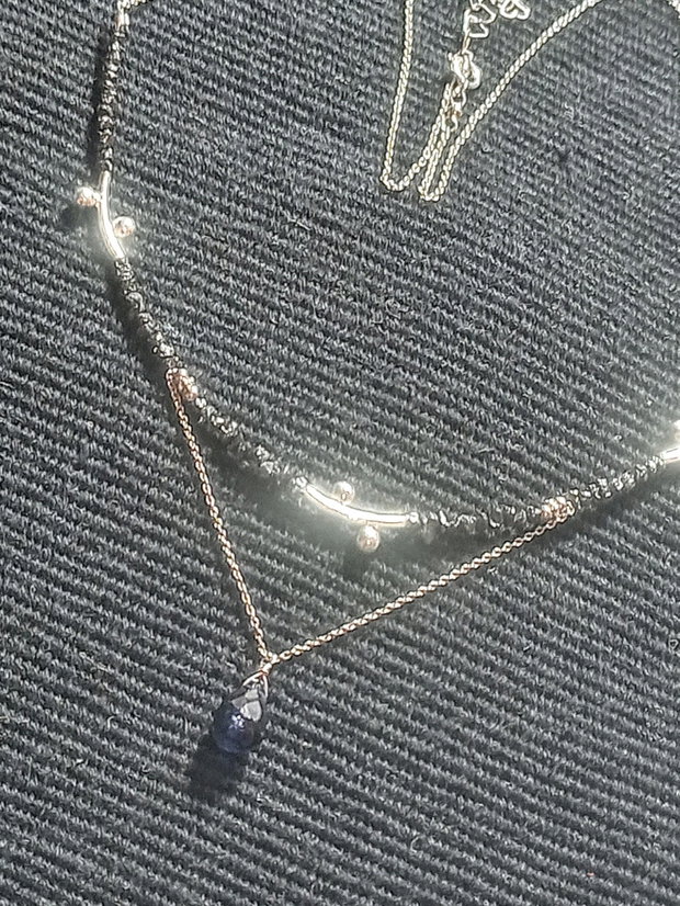 Colier argint diamant brut iolit picatura lant argint minimalist boho chic trendy