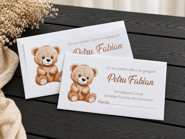 Plicuri bani botez cu ursuleț personalizate nume și mesaj tematică botez băiețel/fetiță