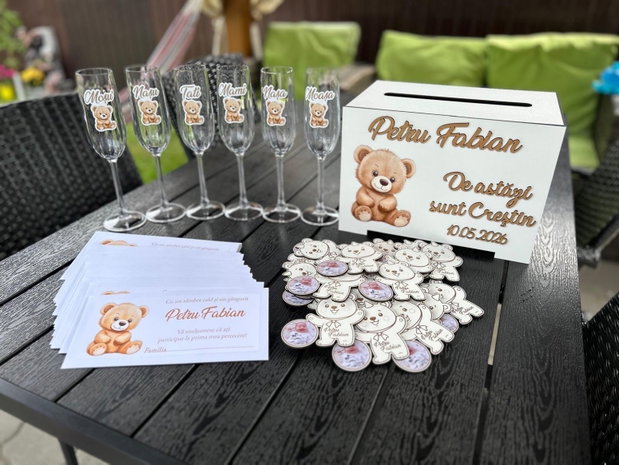 Plicuri bani botez cu ursuleț personalizate nume și mesaj tematică botez băiețel/fetiță