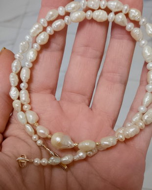 Colier perle de cultura aurii cu biluțe aur 14k