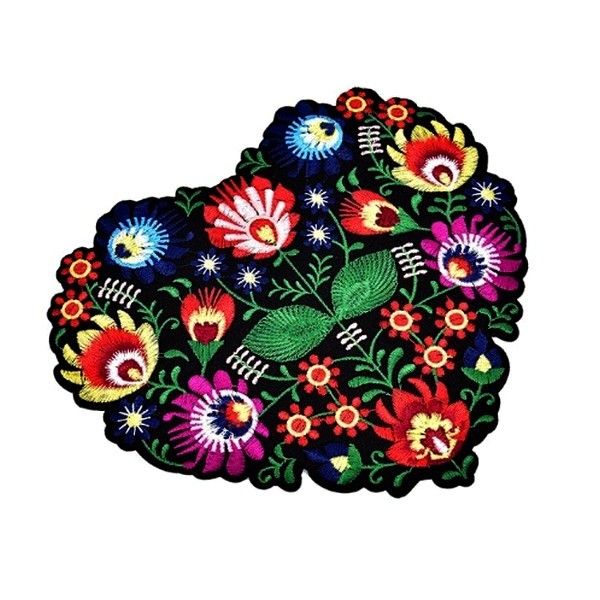 KT0020 - Aplicatie broderie textila termoadeziva, inima flori, 21x19mm