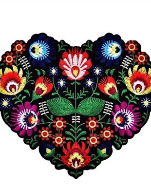 KT0020 - Aplicatie broderie textila termoadeziva, inima flori, 21x19mm