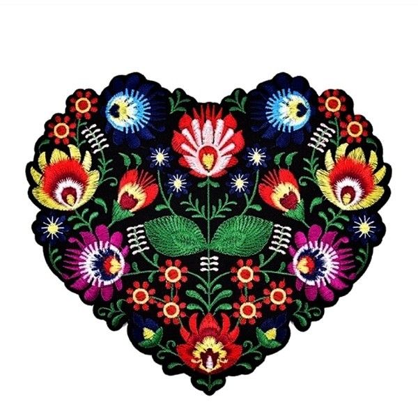KT0020 - Aplicatie broderie textila termoadeziva, inima flori, 21x19mm
