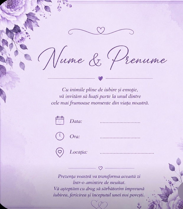 Invitație Nuntă culoare Mov