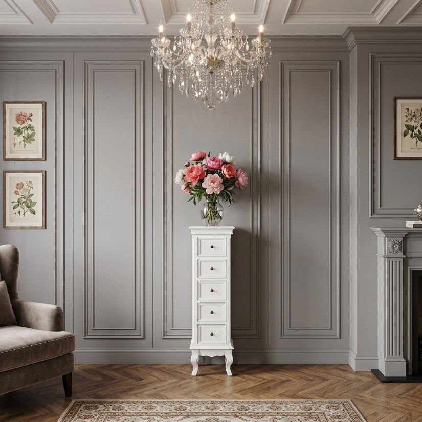 Comoda turn Shabby Chic din lemn masiv alb