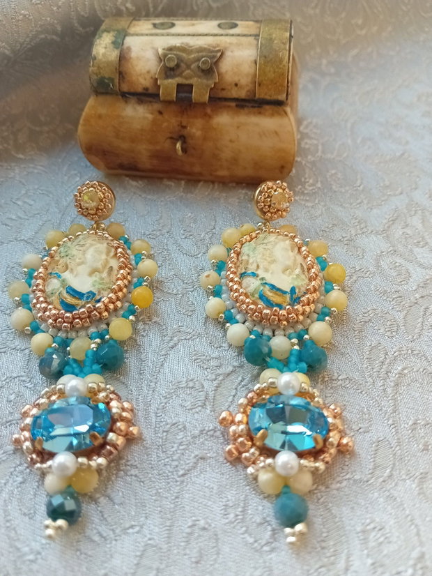 Cercei camee cristal swarovski margele lemon quartz,perle shell
