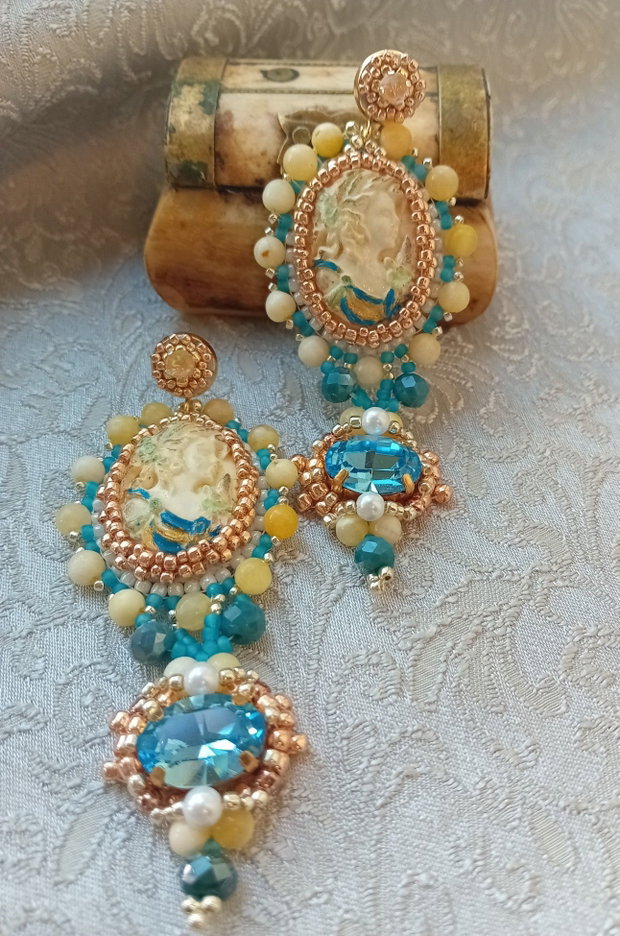Cercei camee cristal swarovski margele lemon quartz,perle shell