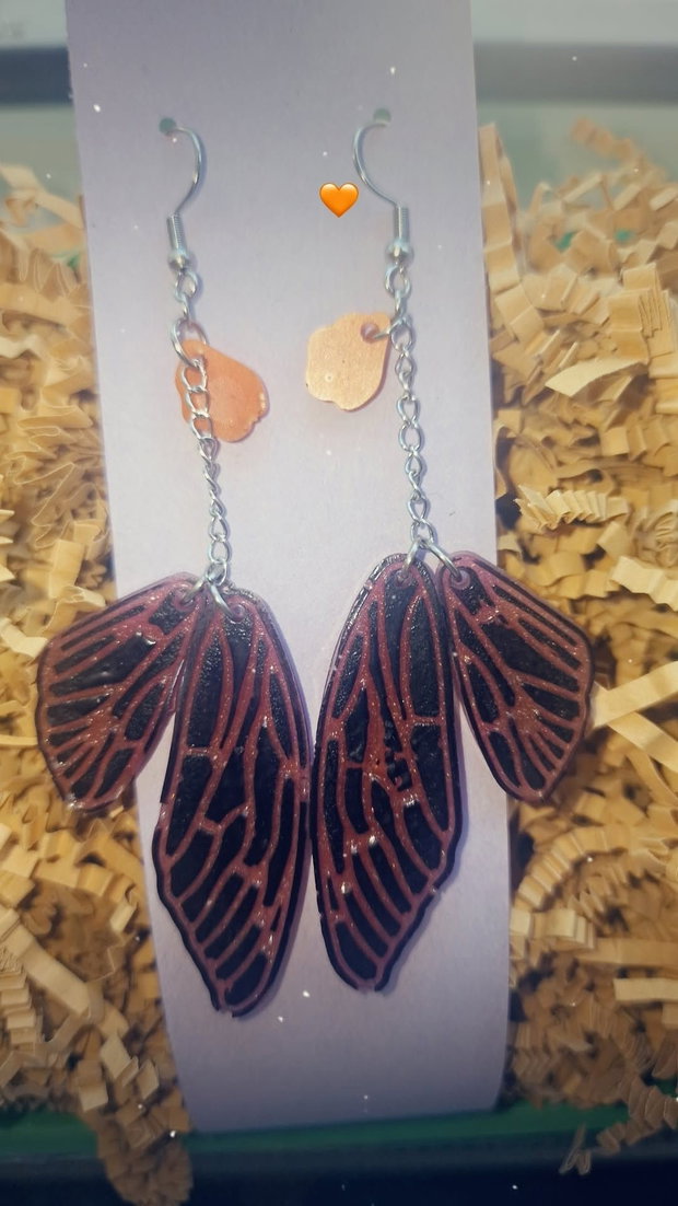 Cercei Handmade "Wings of Mystery" Aripi de Libelulă/Cicadă, Stil Gotic-Elegant