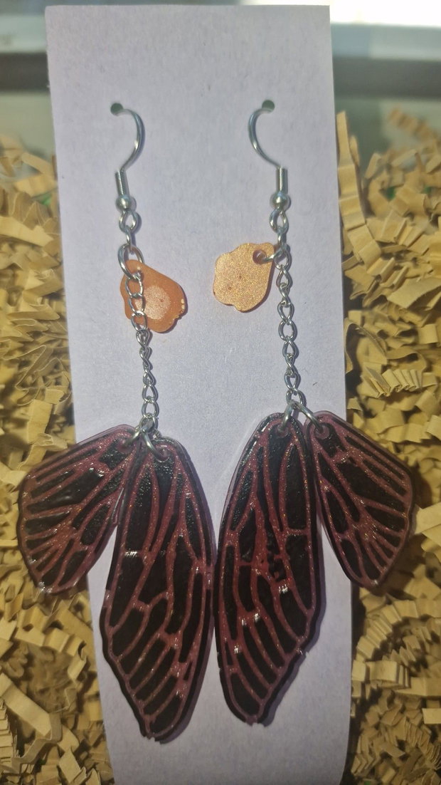 Cercei Handmade "Wings of Mystery" Aripi de Libelulă/Cicadă, Stil Gotic-Elegant