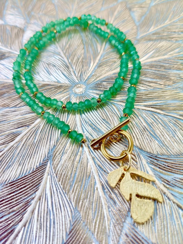 Colier CHOKER jad verde & pandantiv zamac aurit