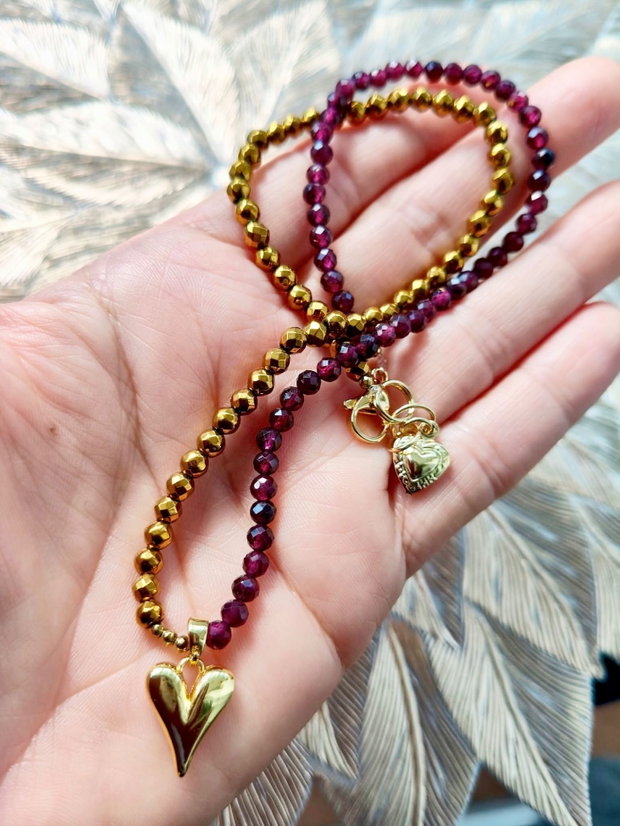 Colier CHOKER Granat bordo & hematit auriu