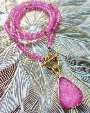 Colier agate roz & pandantiv druzy