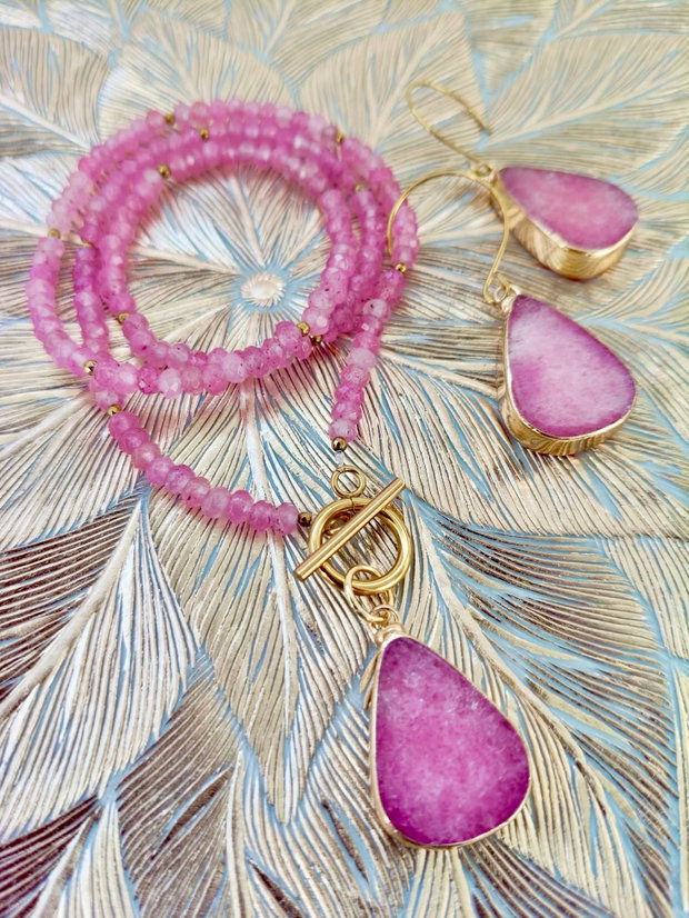 Colier agate roz & pandantiv druzy