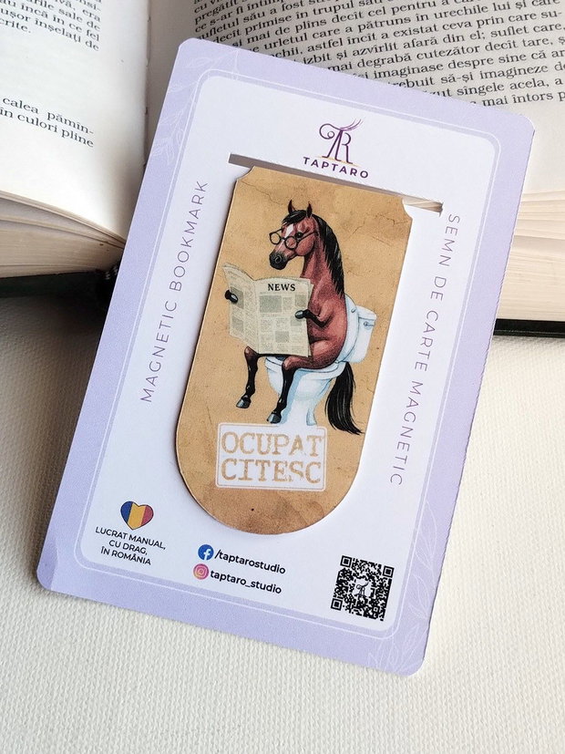 Semn de carte magnetic "Ocupat. Citesc" - Cal la toaleta