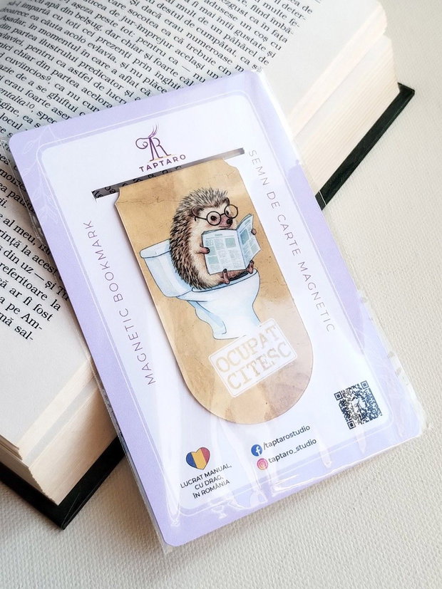 Semn de carte magnetic "Ocupat. Citesc" - Arici la toaleta