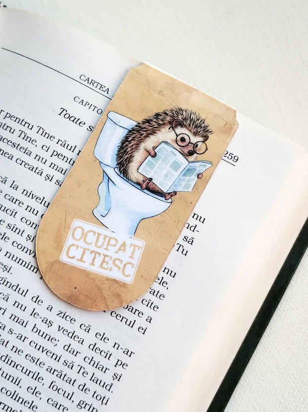 Semn de carte magnetic "Ocupat. Citesc" - Arici la toaleta