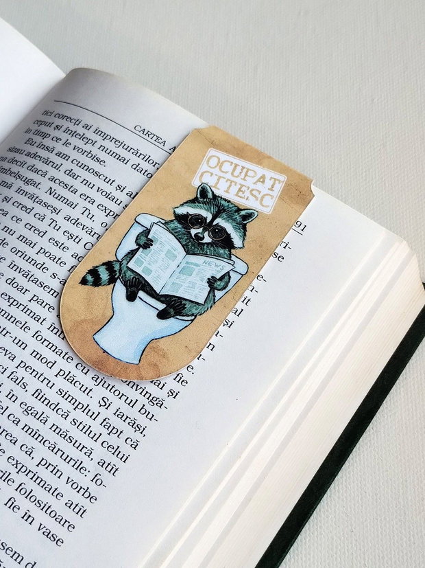 Semn de carte magnetic "Ocupat. Citesc" - Raton la toaleta
