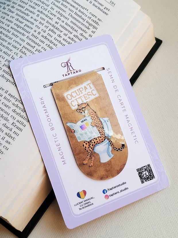Semn de carte magnetic "Ocupat. Citesc" - Ghepard la toaleta