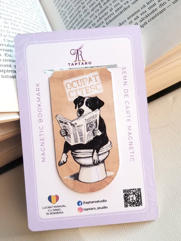 Semn de carte magnetic "Ocupat. Citesc" - Caine la toaleta