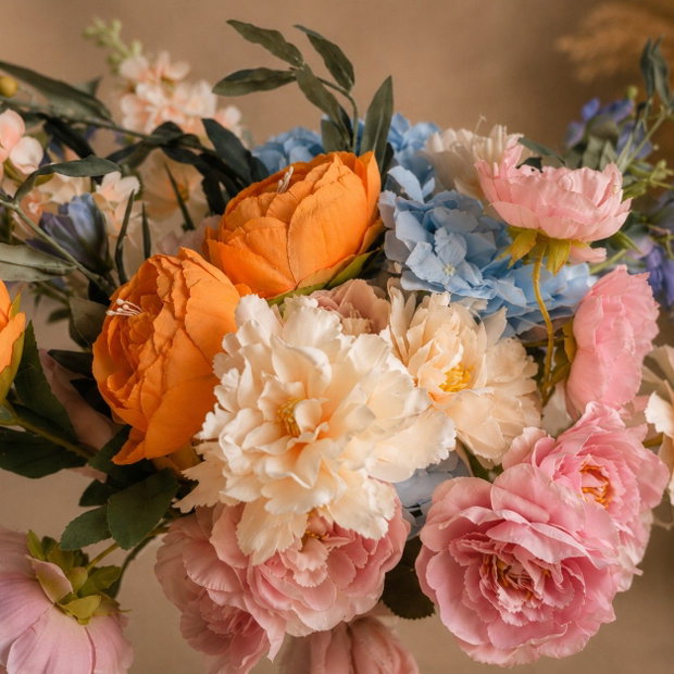 Buchet mireasă boho multicolor din flori artificiale premium Legământ de Vară