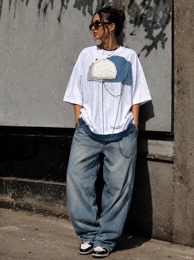 Tricou oversized Reinventat cu materiale recilate din jeans