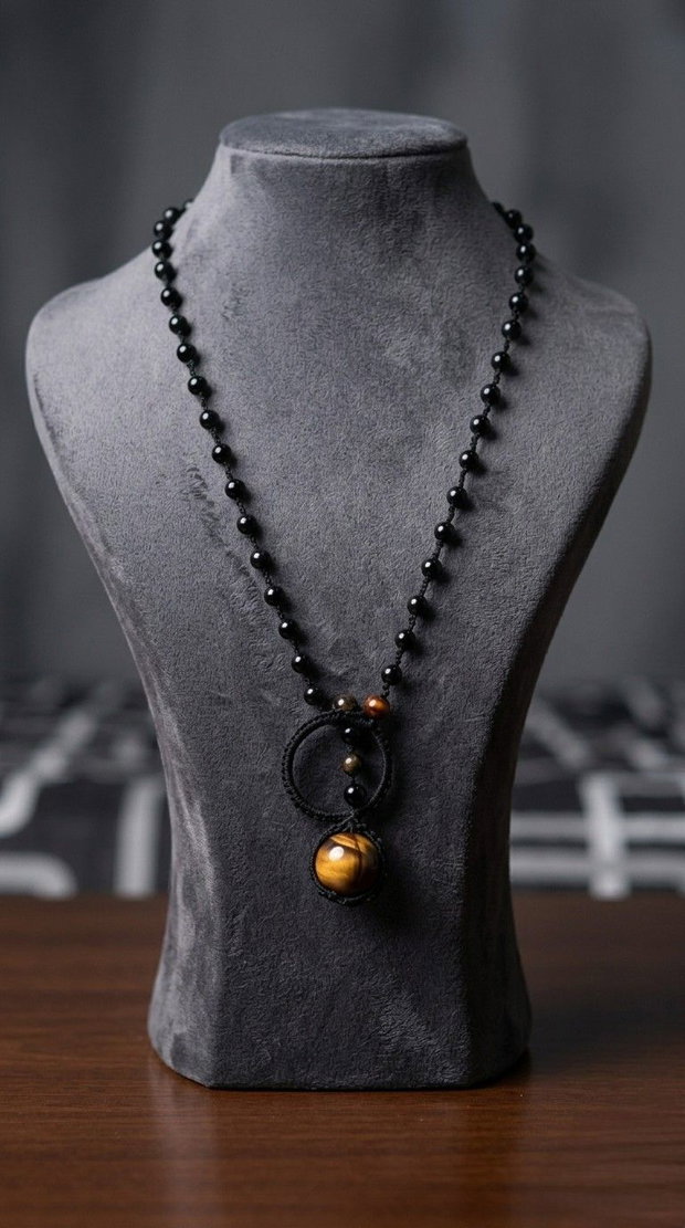 Set Duo Handmade - Colier cu Pandantiv Inelar și Brățară din Ochi de Tigru și Onix