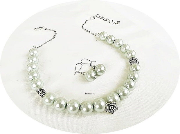 set argintiu perle mari