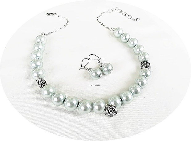 set argintiu perle mari