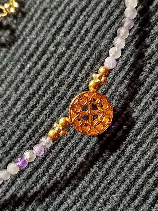 Colier vermeil ametist charm ametist cupru placat cu aur minimalist boho chic trendy