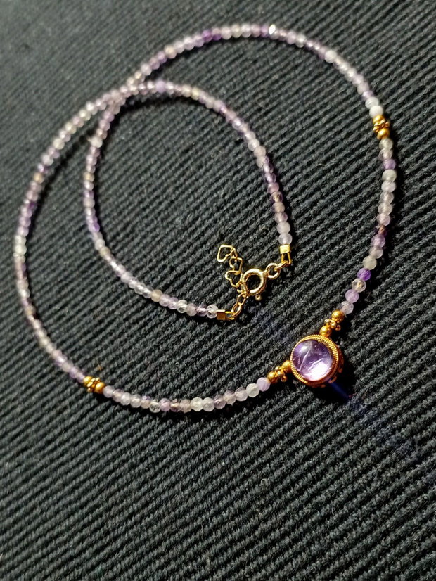 Colier vermeil ametist charm ametist cupru placat cu aur minimalist boho chic trendy