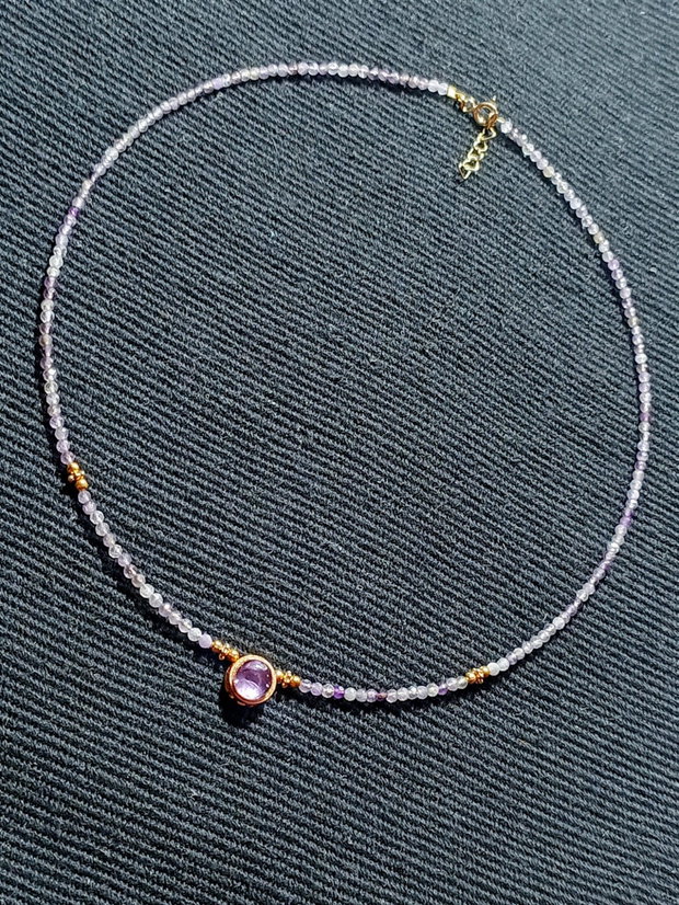 Colier vermeil ametist charm ametist cupru placat cu aur minimalist boho chic trendy