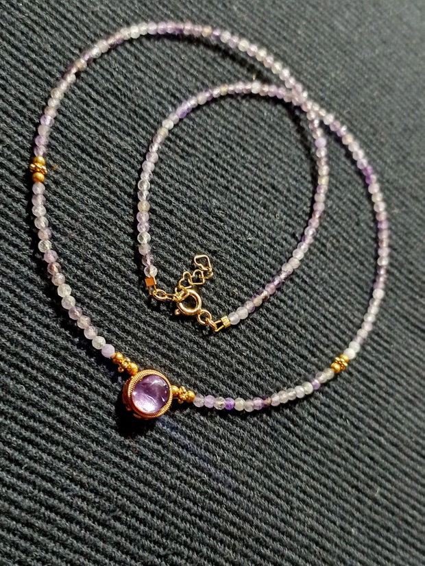 Colier vermeil ametist charm ametist cupru placat cu aur minimalist boho chic trendy