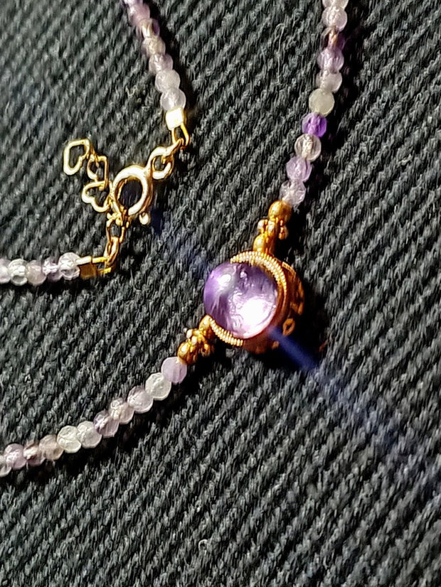 Colier vermeil ametist charm ametist cupru placat cu aur minimalist boho chic trendy